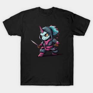 Magical Ninja Unicorn: Pink & Blue 3D Cartoon Delight T-Shirt